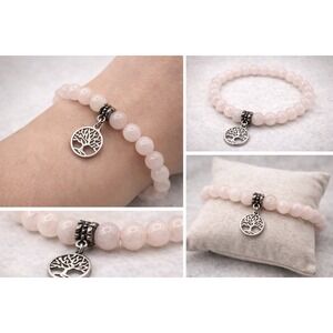 Rose Quartz‎ Bracelet Tree Charm Witchy Boho Apothecary Crystal Jewelry